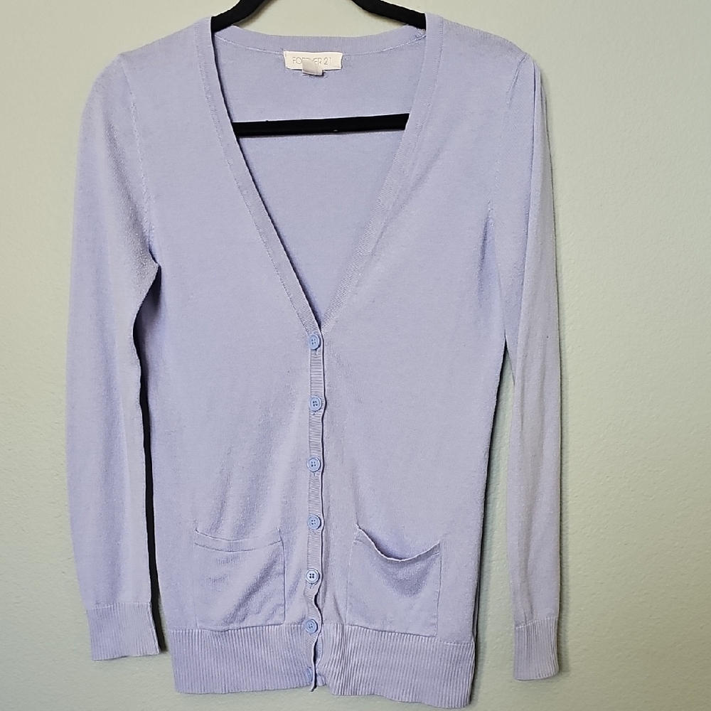 Forever 21 Lavender Pastel V Neck Button Down Cardigan Sweater Small